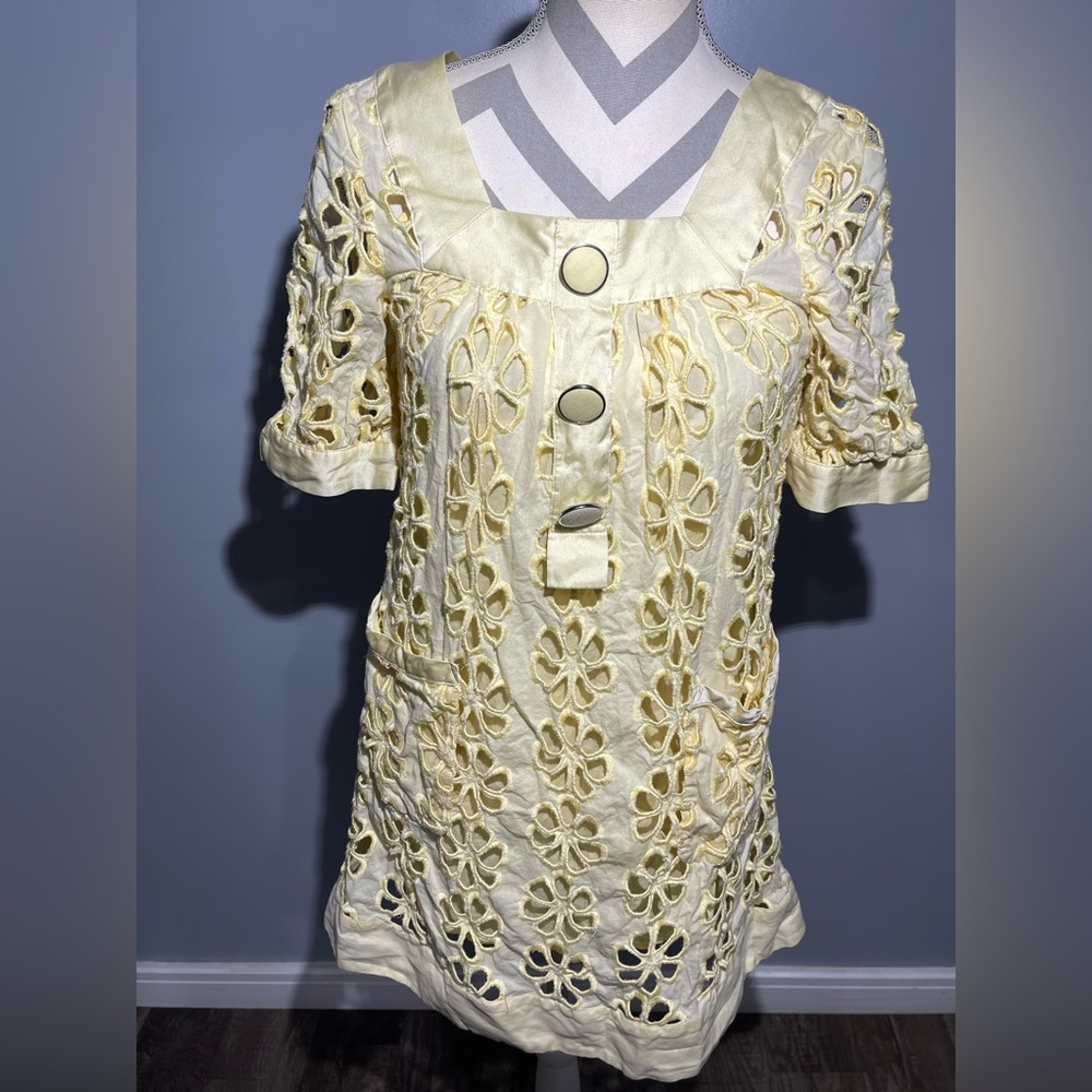 Max Mara Yellow Floral Eyelet Top